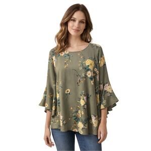 LC Lauren Conrad Green Yellow Floral Spring Blouse XL